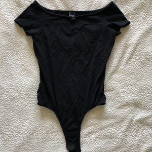 Black, short sleeved, off the shoulder bodysuit